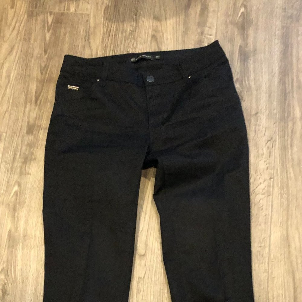 Ladies ZARA Black Straight Leg Stretch Cotton Pants with Black Jeweled Details